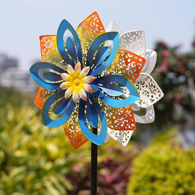DREAMYSOUL Outdoor Metal Wind Spinner, 13 Inches Dia Hollow Pattern Wind Mills, Kinetic Wind Spinners for Yard Garden Outside Patio Lawn Decor
