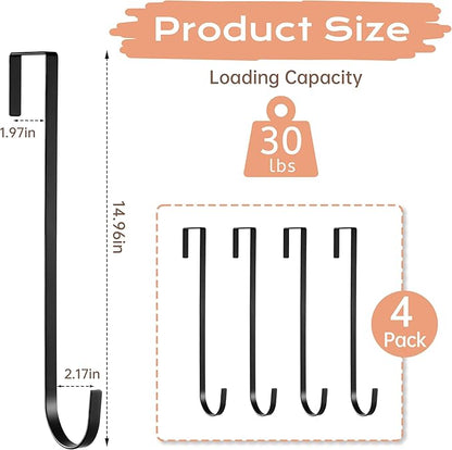 Wreath Door Hanger, Over Door Hook, 15" Long Plant Hangers Outdoor, Metal Garden Fence Plant Hooks for Hanging Planters, Flower Baskets or Pots, Bird Feeders, Festival Decorations (SSF4)