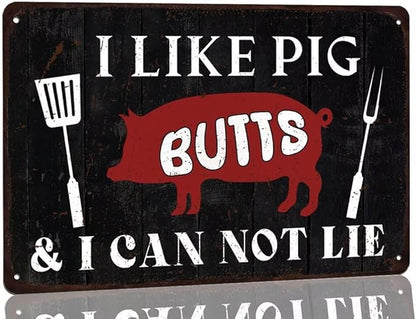 Generic I Like Pig Butts and I Can Not Lie Metal Tin Sign Vintage Grill Metal Sign Backyard Grilling BBQ Decor for Porch Deck Outdoor Patio Bar Decor 8x12 Inch