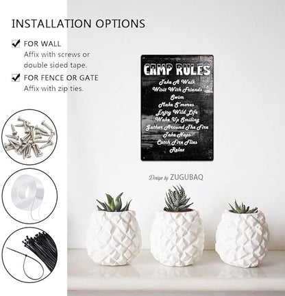 Vintage Metal Funny Camping Tin Sign-Camp Rules Take A Walk Visit With Friends Swim Outdoor Porch Patio Home Kitchen Garden Bar Poster Retro Decor Art 8X12 Inch Wall Decor
