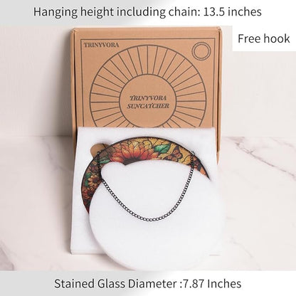 Sunflower Stained Glass Window Hanging,7.87 Inch Sun Catcher Indoor Window Decor with Butterfly,Ornament for Home,Garden,New Home,Christmas,Mother’s Day Outdoor Gift for Mom,Festival Gift