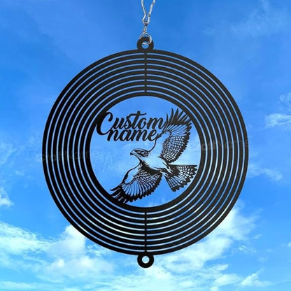 Personalized Hawk Metal Wind Spinner, Custom Hanging Decoration for Outdoor Spaces, Kinetic Bird Sculpture, Nature Lover Gift (Hawk Garden Wind Spinner)