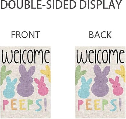 1 Pcs Welcome Garden Flag Colorful Bunny Garden Flags for Outside 12x18 Inch Double Sided Spring Garden Flag Cute Rabbit Yard Flags Seasonal Garden Decorations