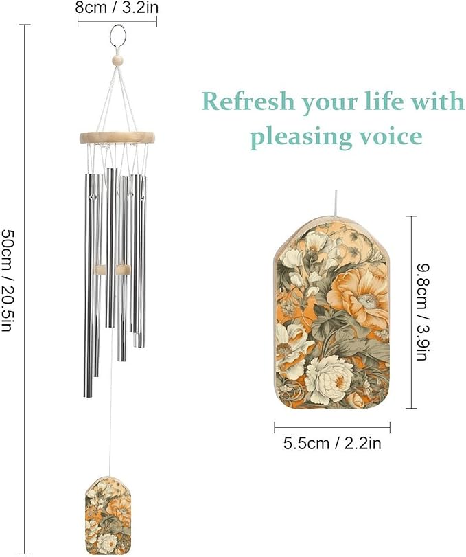 Wind Chimes for Outside,Many Flowers Bloomed Printed Cute Aluminium Windchimes Outdoors,Soothing Melodic Memorial Wind Chime for House Porch Patio Garden Balcony Decor
