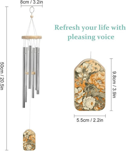 Wind Chimes for Outside,Many Flowers Bloomed Printed Cute Aluminium Windchimes Outdoors,Soothing Melodic Memorial Wind Chime for House Porch Patio Garden Balcony Decor