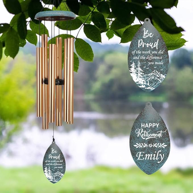ASTARIN Personalized Happy Retirement Wind Chimes, Tree of Life Retirement Wind Spinner Gift for Women/Men Teacher Coworker 2024, Going Away Farewell Gifts, Deep Tone Larde Wind Chime(Produced in USA)