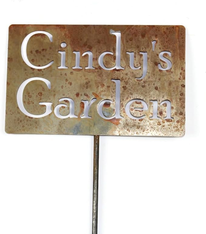 Classic Metal Garden Markers Clearance Items 20 to 33 Inches Tall (Naturally Rusted, Cindy's Garden)