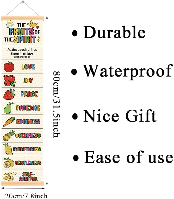 The Fruits of the Spirit Banner, Church Banner, Christian Rustic Hanging Door Flag, Farmhouse Decorations Outdoor Indoor, Church Activity Decor, Bible Lesson, Scripture and Words Decorations