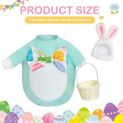 FuWeave Easter Bunny Goose Outfit Easter Egg Porch Goose Costume for Cement Plastic Geese Statue Spring Outdoor Garden Yard Patio Decoration(Light Blue,23 Inches,Cute Bunny)