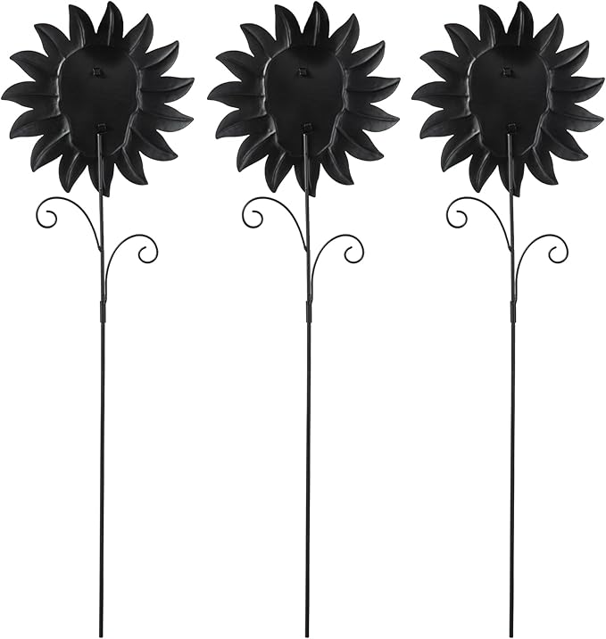 Glitzhome Set of 3 Glow in Dark Halloween Sunflower Skulls Metal Yard Stake, 24" Metal Yard Sign or Wall Decor for Outdoor