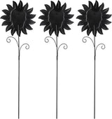 Glitzhome Set of 3 Glow in Dark Halloween Sunflower Skulls Metal Yard Stake, 24" Metal Yard Sign or Wall Decor for Outdoor
