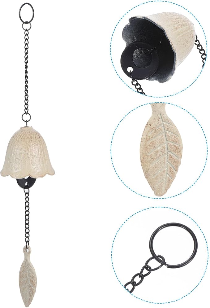 PATIKIL Japanese Wind Chime, Temple Bells Retro Outdoor Hanging Metal Iron Wind Chime for Outside Garden, Leaf, White