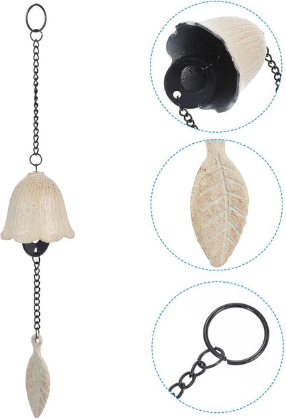 PATIKIL Japanese Wind Chime, Temple Bells Retro Outdoor Hanging Metal Iron Wind Chime for Outside Garden, Leaf, White