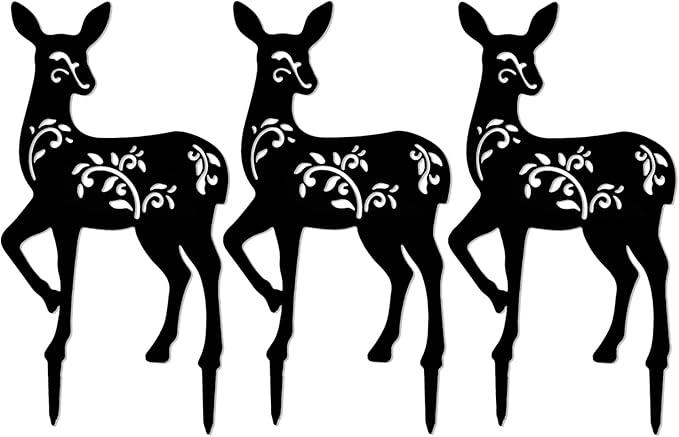Tipmant Metal Iron Art Decoration Animal Silhouette Decorative Stakes Statues Ornament Crafts for Outdoor Gardens, Yard, Courtyards, Parks, Lawns, Potted Plants, Patio (3 Deers)