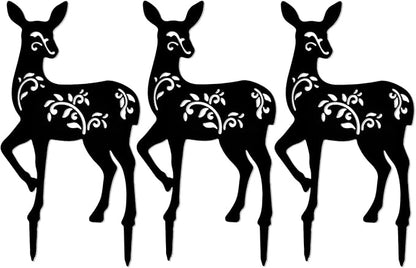 Tipmant Metal Iron Art Decoration Animal Silhouette Decorative Stakes Statues Ornament Crafts for Outdoor Gardens, Yard, Courtyards, Parks, Lawns, Potted Plants, Patio (3 Deers)