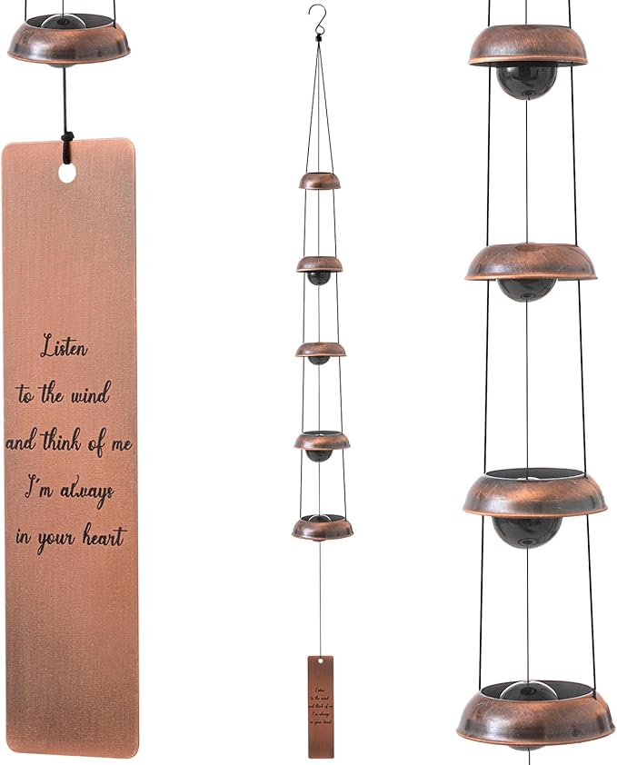 Wonderjune 36'' Memorial Sympathy Wind Chimes for Loss of Loved One Dog Bereavement Gift Idea in Memory, Red Copper Wind Chime with 5 Bells Condolences Basket for Mother Father Pet (Loved One)