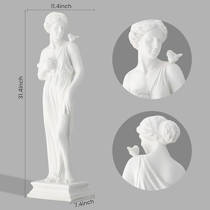 EROMMY Outdoor Garden Statue, 31.5-Inch Greek Nymph Sculpture in Roman Style, Elegant Goddess Figurine for Patio, Yard, Lawn & Porch Decor Ivory