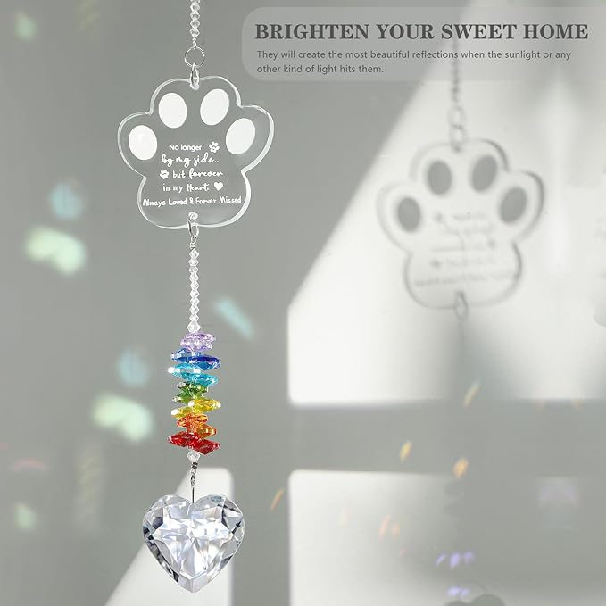 Dog Memorial Gifts for Loss of Dog, K9 Pet Memorial Crystal Suncatcher,Pet Passing Away Sympathy Remembrance Bereavement Gift (White-Pet Paw)