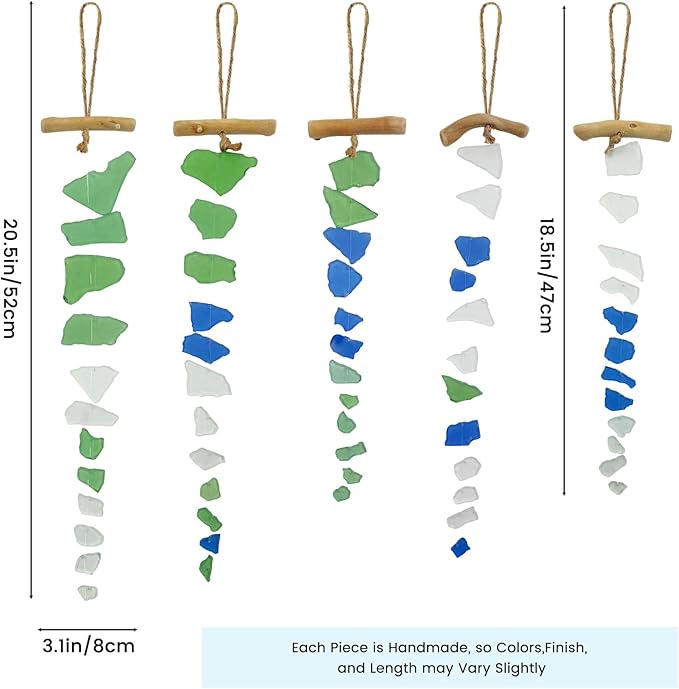 SNAIL GARDEN 5 Pieces Sea Glass Wind Chimes, Handmade Style Ocean Wind Chimes for Outside, Sea Glass Decor for Garden, Beach House Decor, Indoor Home Patio Hanging Ornament