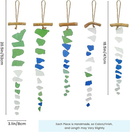 SNAIL GARDEN 5 Pieces Sea Glass Wind Chimes, Handmade Style Ocean Wind Chimes for Outside, Sea Glass Decor for Garden, Beach House Decor, Indoor Home Patio Hanging Ornament