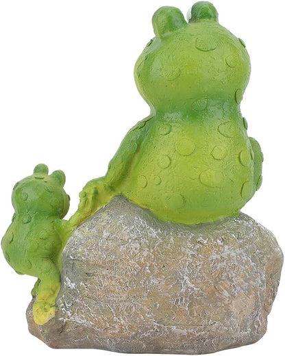 Frog Statue, Frog Welcome Sitting on Stone Figurine Landscape Resin Sculpture