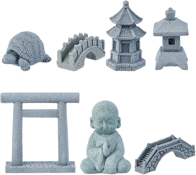 SUPERFINDINGS 7Pcs 7 Styles Mini Zen Garden Accessories Meditation Buddha Zen Garden Accessories Mini Landscape Ornament Stone Miniature Fish Tank Terrarium Bonsai Decorations