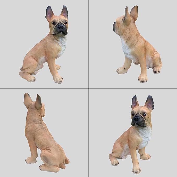 French Bulldog Statue with Solar Lantern & Double-Sided Welcome Sign, Lifelike Fawn Frenchie Dog Garden Decor Sculpture for Outdoor, Patio, Yard, Lawn Porch Ornament, Dog Lover Gifts (13.8" Tall)