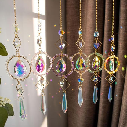 Crystal Suncatchers Window Hanging Wind Chime Pendant Ornament with Rough Stones Amethyst,for Home, Garden Tree Plants, and Meditation Decor (Yellow)