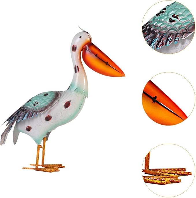Baoblaze Pelican Statue Garden Sculpture Standing Vivid Metal Craft Outdoor Decoration Figurine for Pool Flowerbed Backyard Porch Lawn