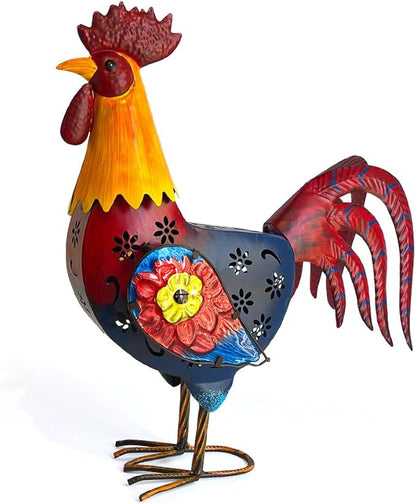 LIFFY Metal Chicken Yard Art,18" Solar Rooster Garden Statues Outdoor,Farm Animal Lawn Decorations Outside,Unique Gift for Home Decor & Rooster Lovers