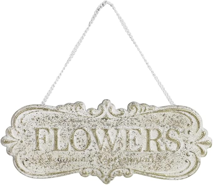 Chic Metal Garden Sign - Hanging Flower Sign Yard Decor - Rustic Farmhouse Backyard Outdoor Wall Decor