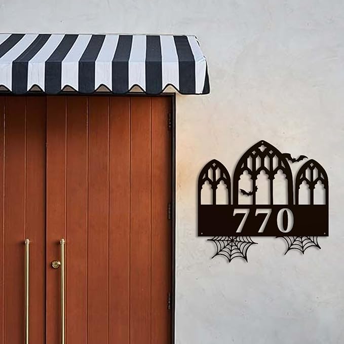 Personalized Gothic House Number metal Signs,Custom Address Number Metal Wall Art Decor,Black Plaques Outdoor wall Decorative Signage,Shed(8-30 Inches) (Castle A)