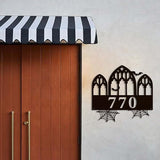 Personalized Gothic House Number metal Signs,Custom Address Number Metal Wall Art Decor,Black Plaques Outdoor wall Decorative Signage,Shed(8-30 Inches) (Castle A)