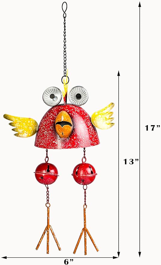 Rooster Solar Wind Chimes for Outside,Funny Chicken Decor for Outdoor Patio Porch or Backyard, Rooster Decor Christams Gift for Women, Mom, Grandma, Unisex (Red)