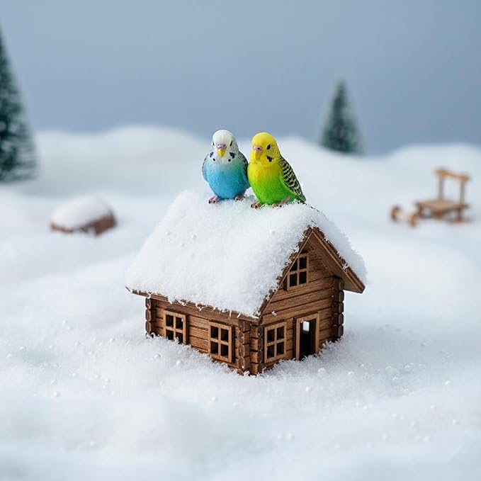 LOGOFUN 2pcs Simulation Birds Figrines Plastic Parakeets Statue Model Wildlife Garden Decoration (Green + Blue) - 3.14X1.26X0.90in