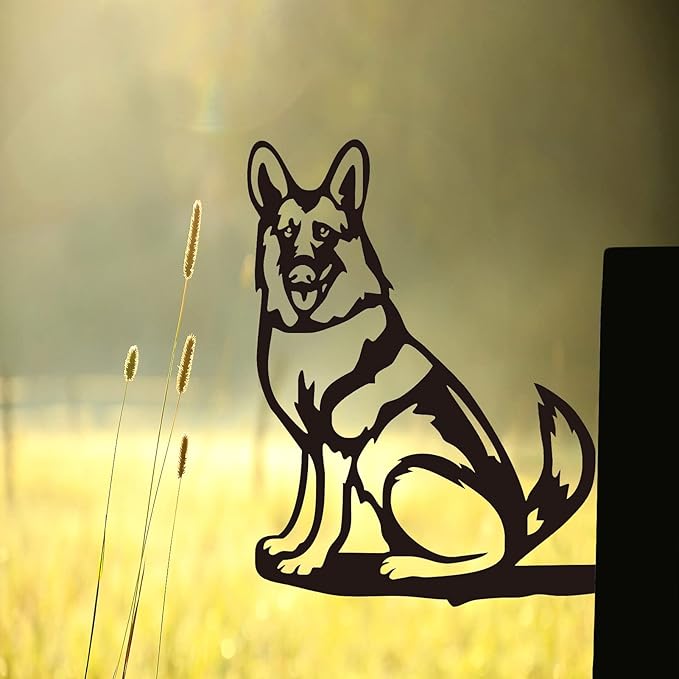Metal Dog Garden Statue - Outdoor Yard Art Decoration - Black Silhouette - Garden Stakes for Yard Garden Lawn