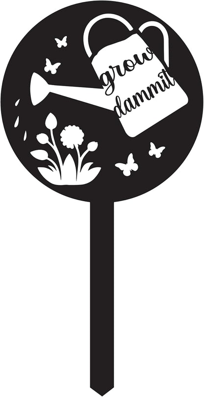 Grow Dammit Funny Garden Signs, Unique Outside Gardening Decor Outdoor, Flower Vegetable Garden Plant Accessories, Fun Gardening Gifts for Women Men Mom Gardeners Who Love Plants