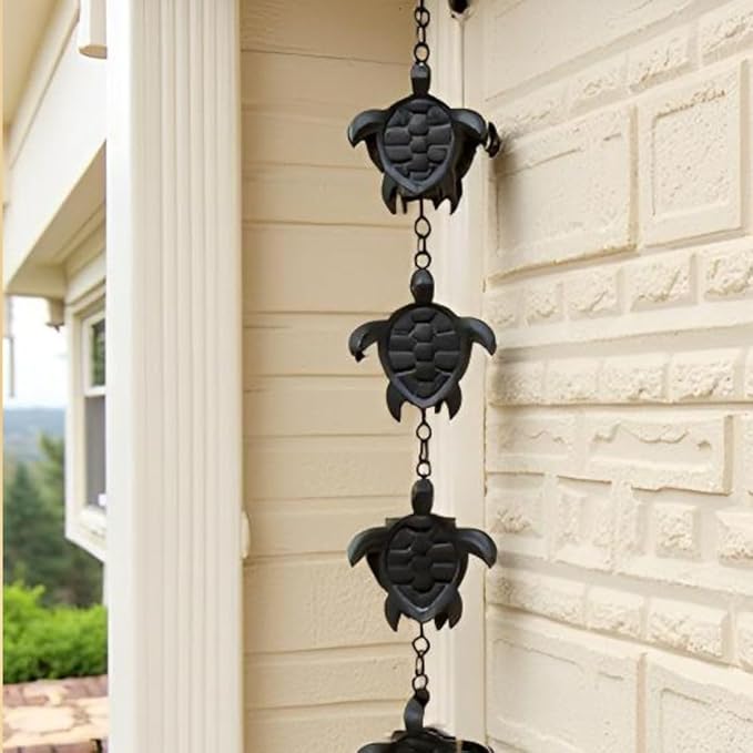 Gold & Garden Black Turtle Rain Chain, 16 Cups, 7.5 feet Long