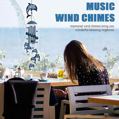 OLYCRAFT Dolphin Wind Chimes Outdoors Wind Chime Sympathy Memorial Windchime Iron Windchime Memorial Presents Summer Ocean Hanging Windbell for Patio Backyard Home Garden Pendant Decoration
