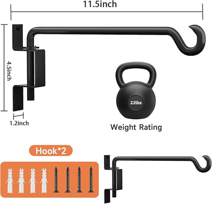 2 Pack 11.5 inch Swivel Plant Hanger Hook Indoor Outdoor, Rotatable Plant Wall Hooks, Hanging Brackets for Hanging Flower Basket, Bird Feeder, Wind Chimes
