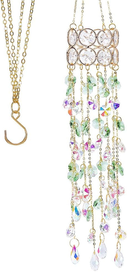17.9In Crystal Suncatcher Glass Wind Chimes Style Rainbow Maker Suncatcher Prism Crystal Octagonal Bead Chains Windchime for Window Hanging Ornament Home Garden Decor Indoor Outdoor Office
