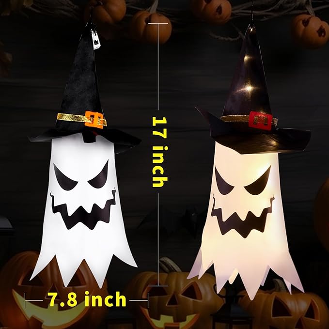Halloween Decorations Outdoor Halloween Decor Hanging Outdoor Glowing Ghost Witch Hat Decorations Indoor Ornaments for Home Tree Garden Yard (4Pcs)