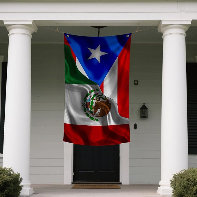 Puerto Rican Puerto Rico And Mexico Mexican Flag 3x5 Ft Double-Sided Printed Indoor/Outdoor Flag Polyester Fabric Decorative Banner With 2 Brass Grommets 3x5 Foot National Flags For Outside