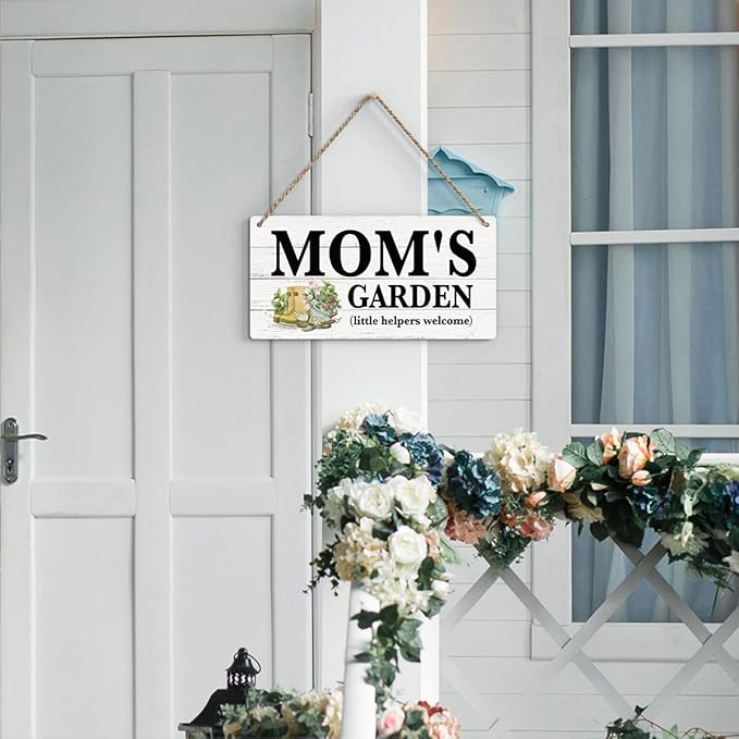 Mom Gifts Outdoor Garden Wooden Sign Decor, Indoor Garden Decoration Hanging Signs 12x6 Inches, Outdoor Porch Yard Wall Art Decor Sign, Mother's Day Gifts Birthday Gift for Mom Grandma
