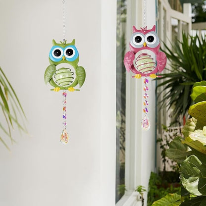Garden Suncatcher, 2 Pack Hanging Owl Suncatchers with Rainbow Maker Crystal, Hand-Painted Metal Sun Catchers Indoor Window for Garden, Patio, Balcony, Indoor Window