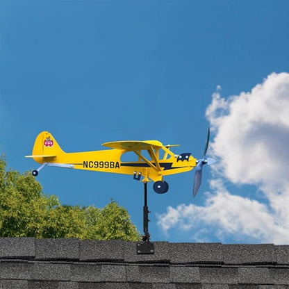 Handmade Piper J3 Cub Airplane Weathervane for Yard Airplane Wind Spinner Metal Windmill Outdoor Sculpture Float Plane Model (Large)