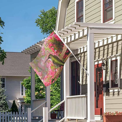 Swono Green-Pink Hummingbird Apple Blossom Pink Floral Flag 3x5 FT Big Flag Outdoor Indoor Office with Brass Grommets