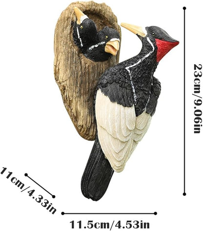Mom and Baby Woodpecker Garden Statue Outdoor Tree Hugger Decor, Resin Hanging Bird Figurines Tree Peeker Yard Art Sculpture for Patio Lawn Porch Wall Ornaments