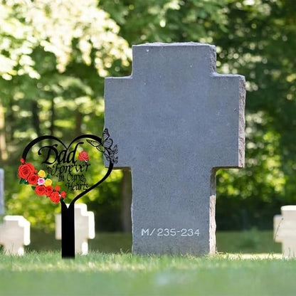 Memorial Grave Stake, Dad Forever in Our Hearts Grave Marker, Heart Grave Decorations for Cemetery, Metal Cemetery Decorations for Grave, Yard, Garden, Remembrance Grave Plaque for Dad