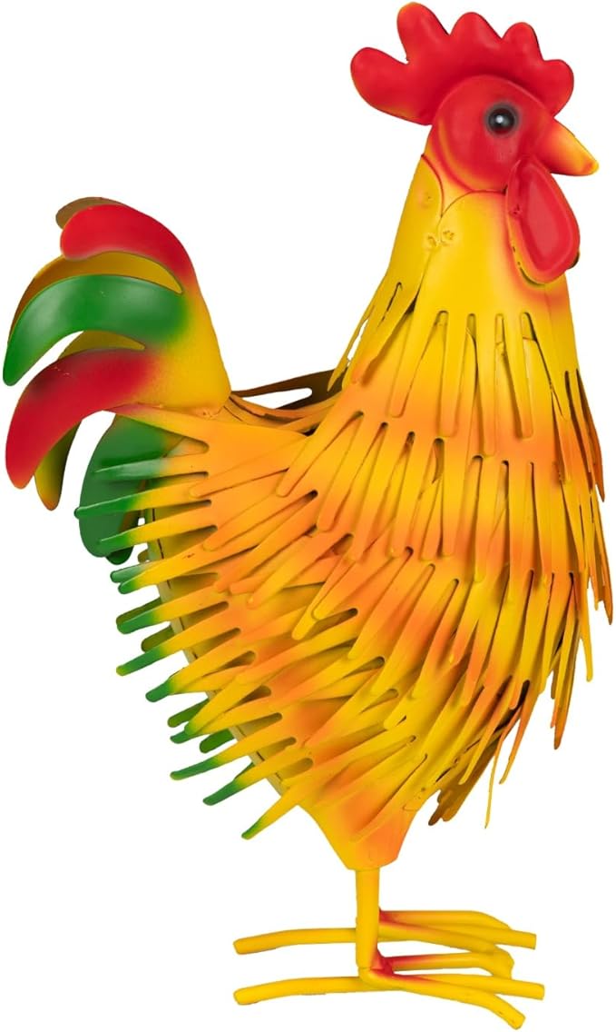 Metal Rooster Decor Statue, Colorful Farmhouse Chicken Figurine for Indoor Tabletop, Shelf Kitchen Display, Rustic Garden & Patio Accent, Unique Gift for Women Mom